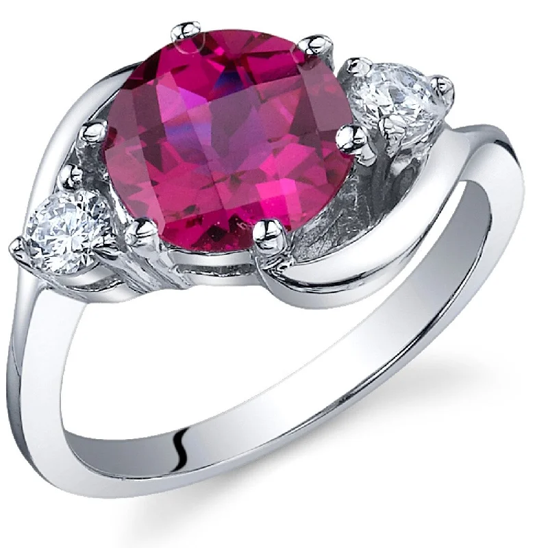 Gemstone rings with pave stones for extra sparkle -Sterling Silver 2.25 ct Created Ruby Birthstone Ring