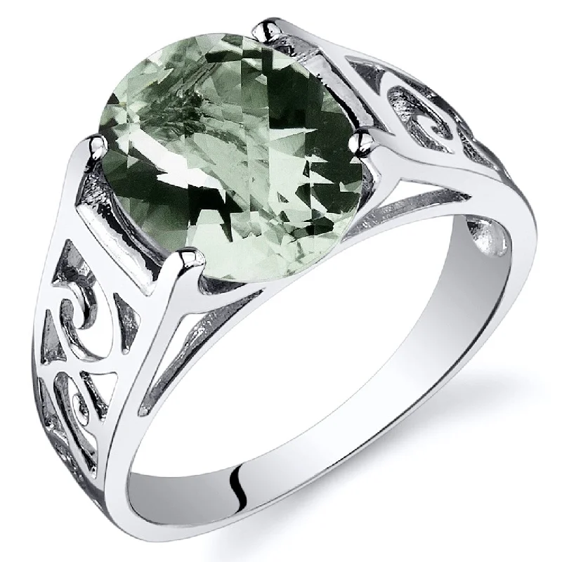 Luxe gemstone rings showcasing dazzling oversized stone brilliance -Sterling Silver 2.25 ct Green Amethyst Solitaire Ring