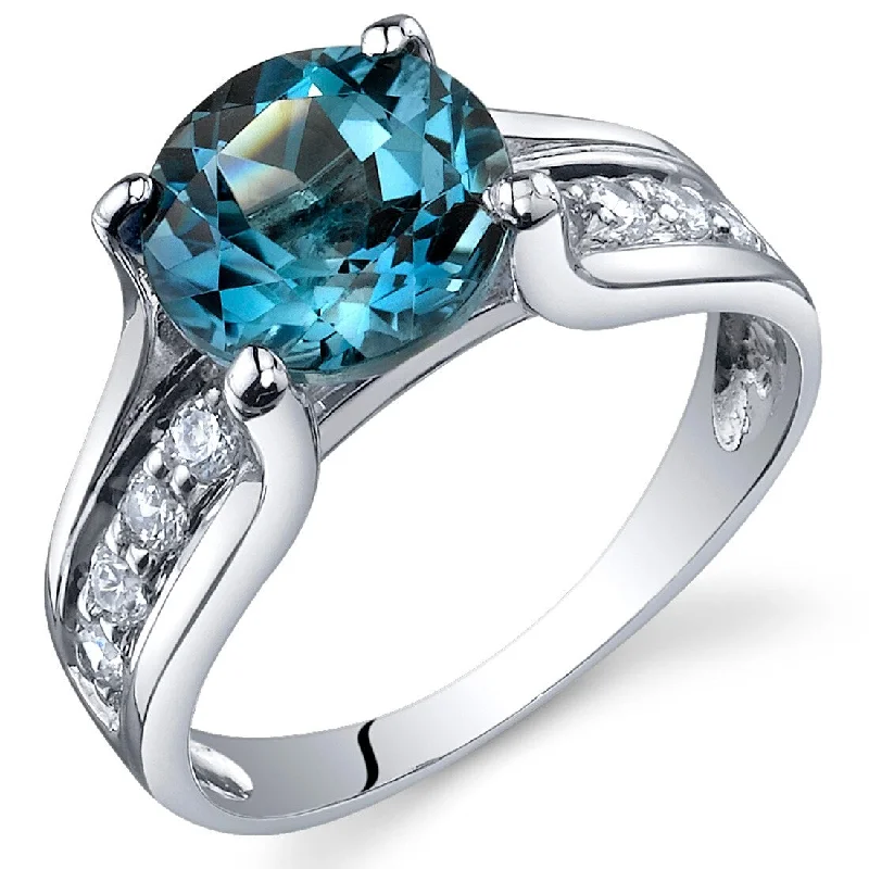 Gemstone rings with thin bands for light wear -Sterling Silver 2.25 ct London Blue Topaz Birthstone Ring