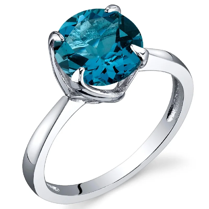 Mixed gemstone rings with dual metal finger styles -Sterling Silver 2.25 ct London Blue Topaz Birthstone Ring