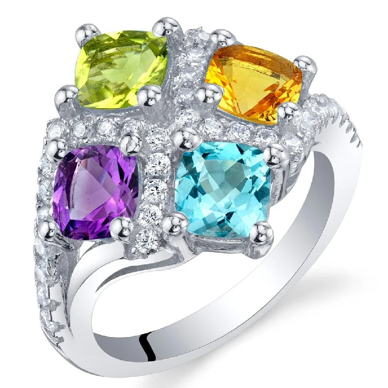 Gemstone rings featuring topaz for bright blue glow -Sterling Silver 2.25 ct Mutli-Birthstone Ring