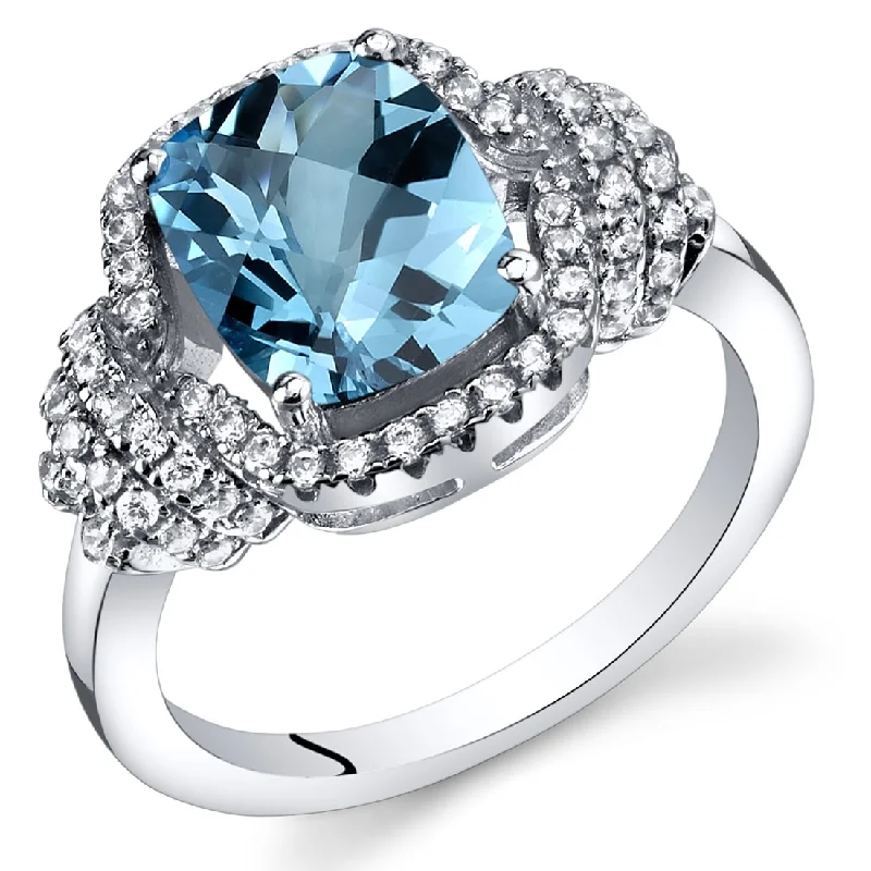 Gemstone rings with thin bands for light wear -Sterling Silver 2.25 ct Swiss Blue Topaz Birthstone Ring