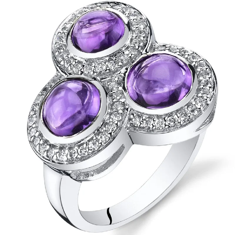 Gemstone rings inspired by vintage stone elegance -Sterling Silver 2.5 ct Amethyst Birthstone Ring