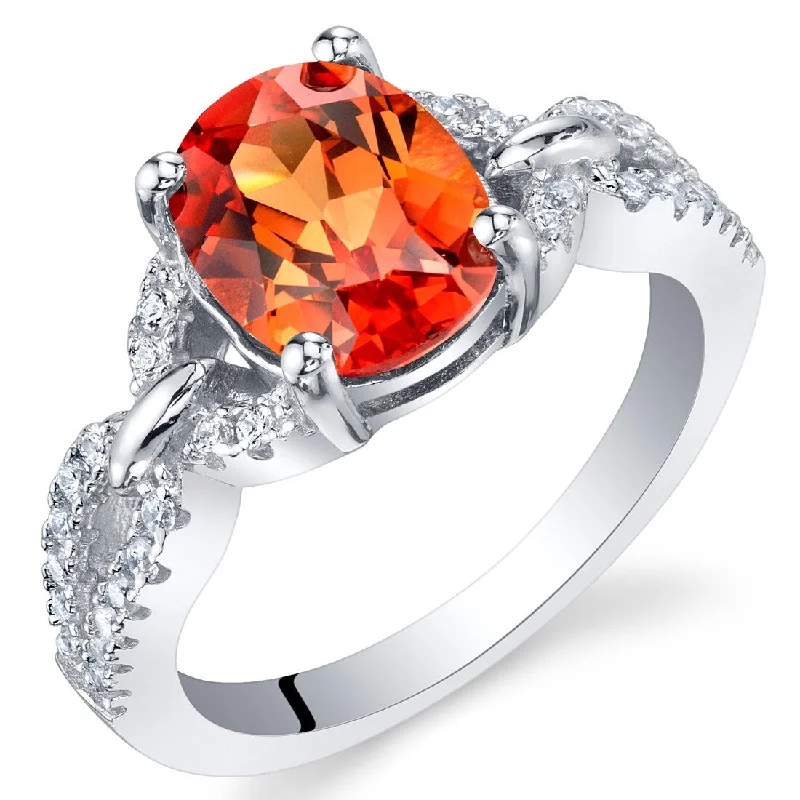 Gemstone rings inspired by cosmos with stone shine -Sterling Silver 2.5 ct Created Padparadscha Sapphire Birthstone Ring