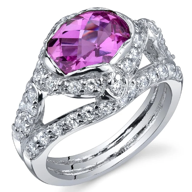 Gemstone rings featuring ruby for fiery red charm -Sterling Silver 2.5 ct Created Pink Sapphire Birthstone Ring