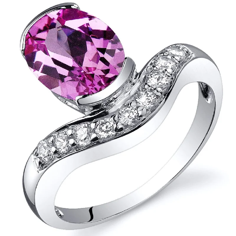 Gemstone rings featuring morganite for soft pink shine -Sterling Silver 2.5 ct Created Pink Sapphire Birthstone Ring