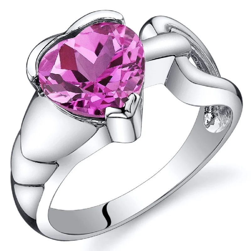 Rustic gemstone rings with textured stone bands -Sterling Silver 2.5 ct Created Pink Sapphire Solitaire Ring