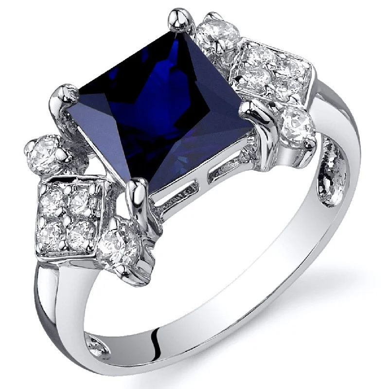 Heart gemstone rings with stone shapes for love -Sterling Silver 2.5 ct Created Sapphire Birthstone Ring