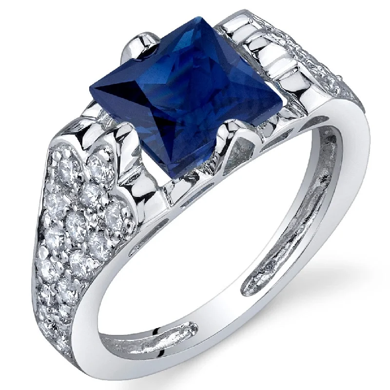 Open gemstone rings with airy stone band designs -Sterling Silver 2.5 ct Created Sapphire Birthstone Ring