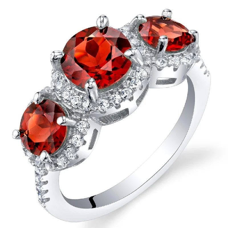 Sterling Silver 2.5 ct Garnet Halo Ring