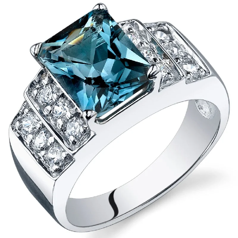 Gemstone rings inspired by ocean with blue gems -Sterling Silver 2.5 ct London Blue Topaz Birthstone Ring