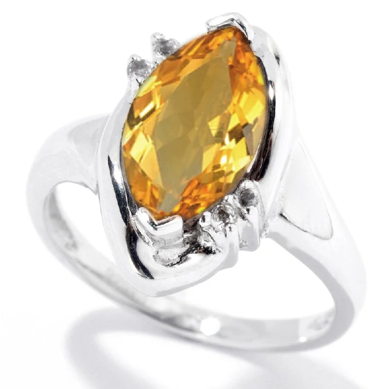 Personalized gemstone rings with custom-selected stone accents -Sterling Silver 2.64ct Citrine and White Topaz Marquise Ring - Yellow