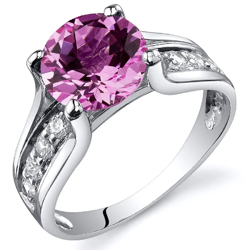 Gold gemstone rings adding bright shine to fingers -Sterling Silver 2.75 ct Created Pink Sapphire Birthstone Ring