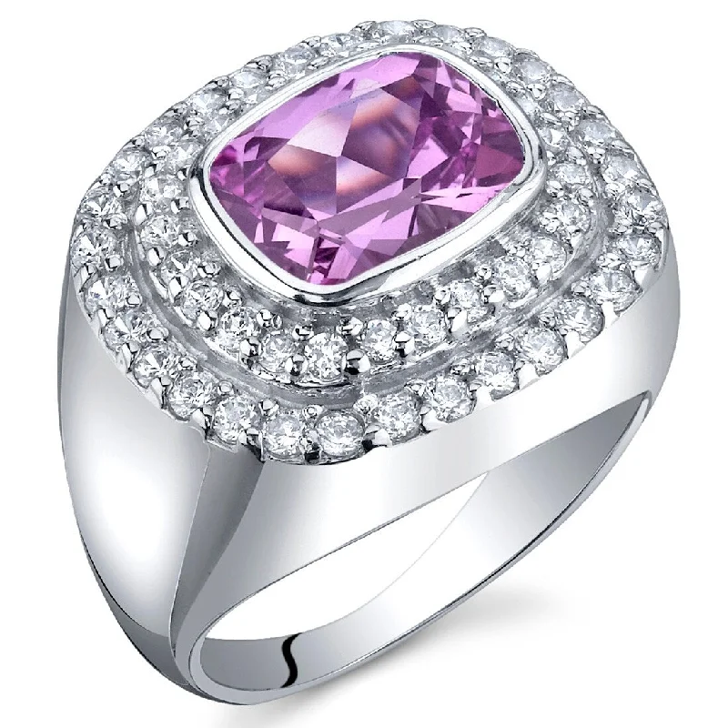 Gemstone rings with amethyst for purple stone elegance -Sterling Silver 2.75 ct Created Pink Sapphire Cocktail Ring