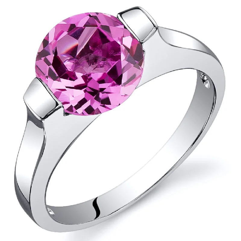 Gemstone rings featuring labradorite for mystic stone hues -Sterling Silver 2.75 ct Created Pink Sapphire Solitaire Ring