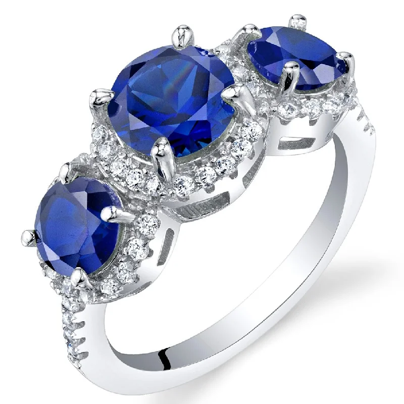 Sharp gemstone rings with modern stone cut elegance -Sterling Silver 2.75 ct Created Sapphire Halo Ring