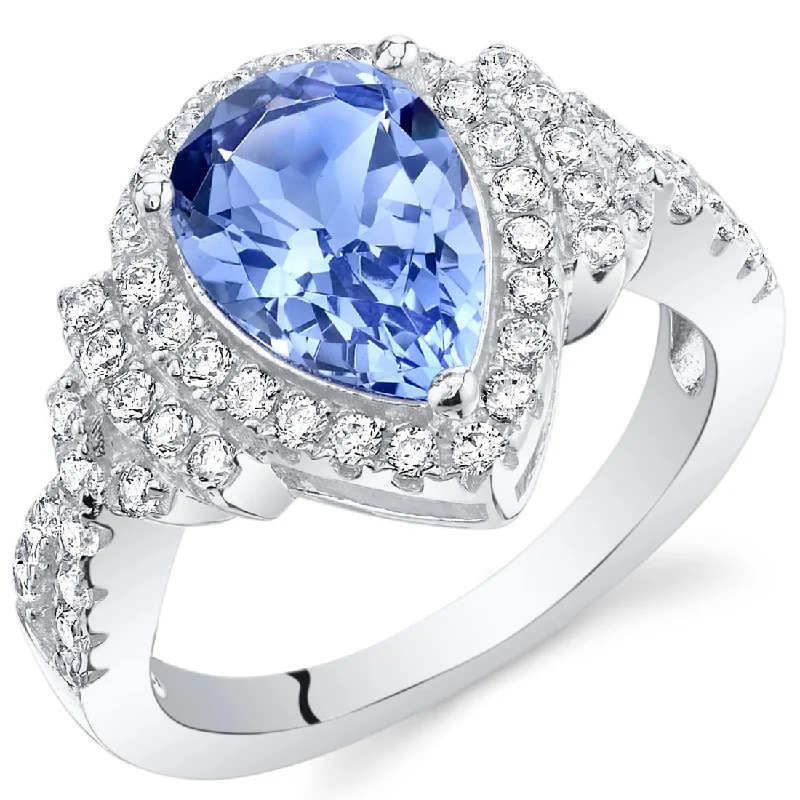 Gemstone rings perfect for teens with bold stones -Sterling Silver 2.75 ct Simulated Tanzanite Halo Ring