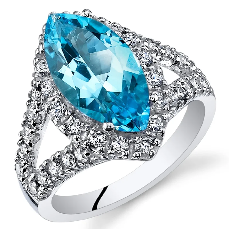 Gemstone rings featuring raw diamonds for wild beauty -Sterling Silver 2.75 ct Swiss Blue Topaz Birthstone Ring