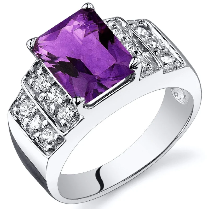 Gemstone rings inspired by ocean with blue gems -Sterling Silver 2 ct Amethyst Birthstone Ring