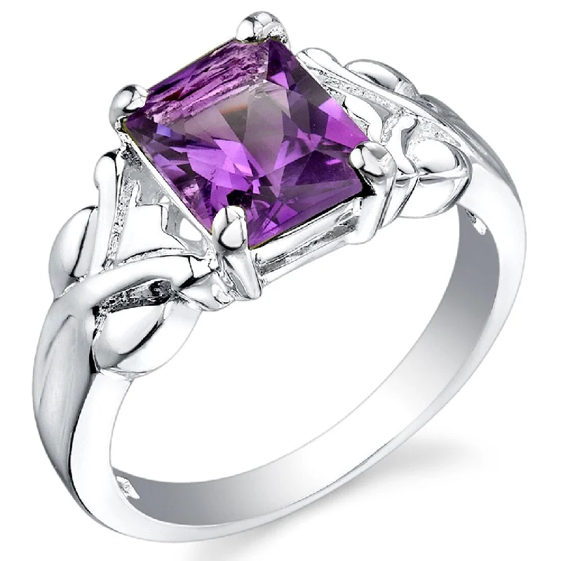 Gemstone rings inspired by vintage stone elegance -Sterling Silver 2 ct Amethyst Solitaire Ring