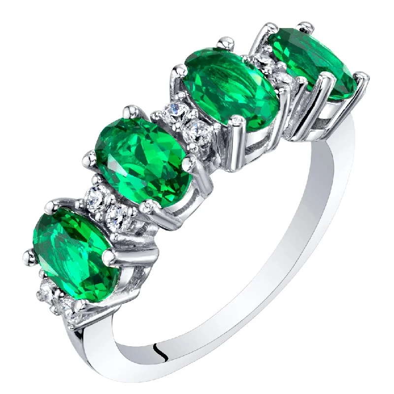 Quartz gemstone rings with clear stone finger elegance -Sterling Silver 2 ct Created Emerald Birthstone Ring