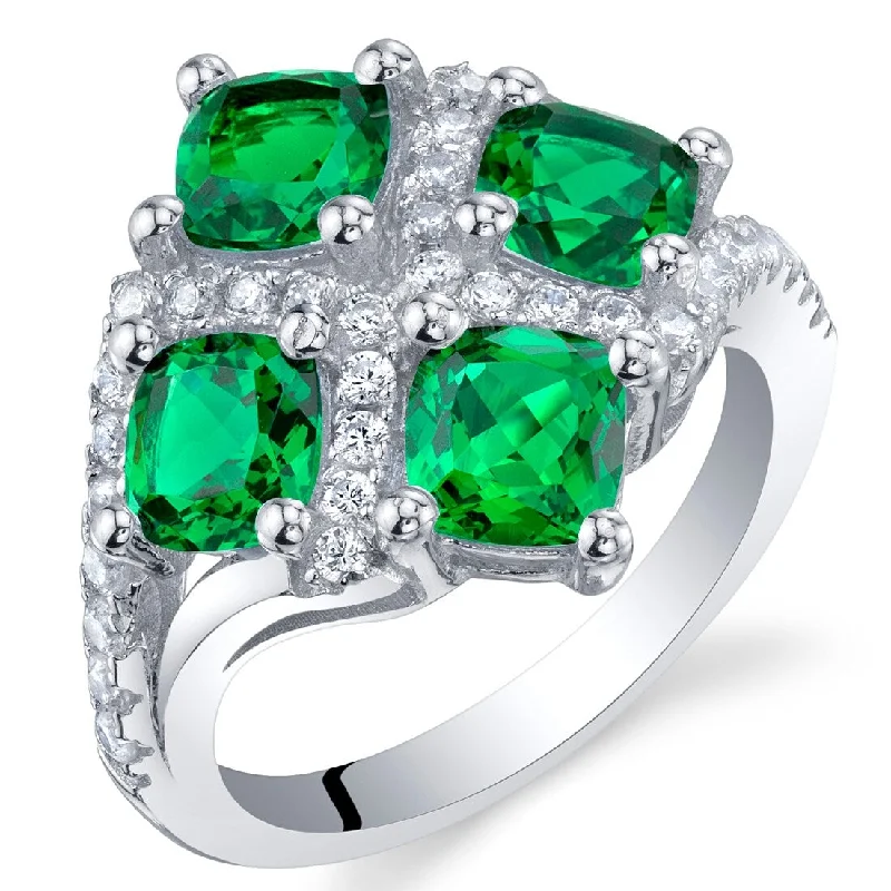 Artisan gemstone rings with unique stone craftsmanship -Sterling Silver 2 ct Created Emerald Birthstone Ring