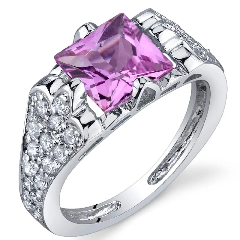 Gemstone rings featuring stretch bands for easy wear -Sterling Silver 2 ct Created Pink Sapphire Birthstone Ring