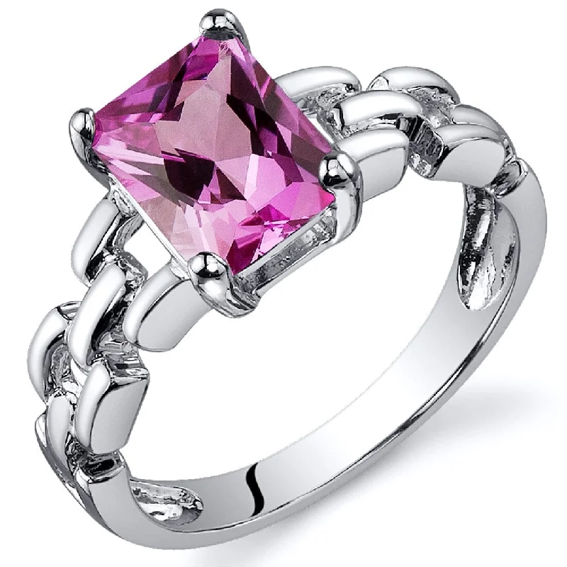 Gemstone rings featuring lapis for bold blue depth -Sterling Silver 2 ct Created Pink Sapphire Solitaire Ring