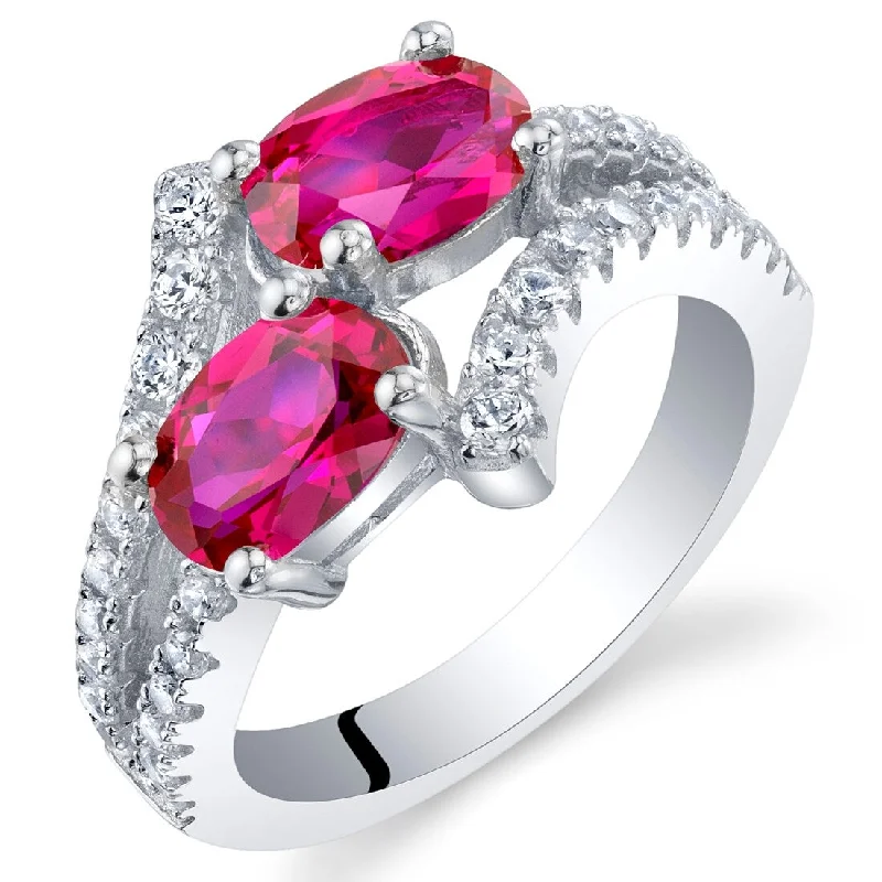 Retro gemstone rings featuring classic stone band designs -Sterling Silver 2 ct Created Ruby Birthstone Ring