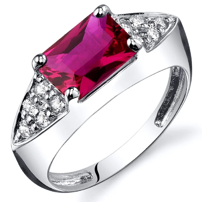 Curved gemstone rings perfect for band matching -Sterling Silver 2 ct Created Ruby Birthstone Ring