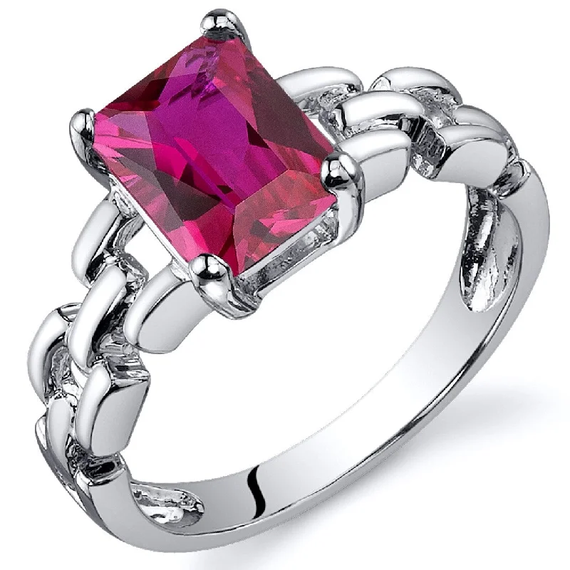 Gemstone rings featuring citrine for golden stone warmth -Sterling Silver 2 ct Created Ruby Solitaire Ring