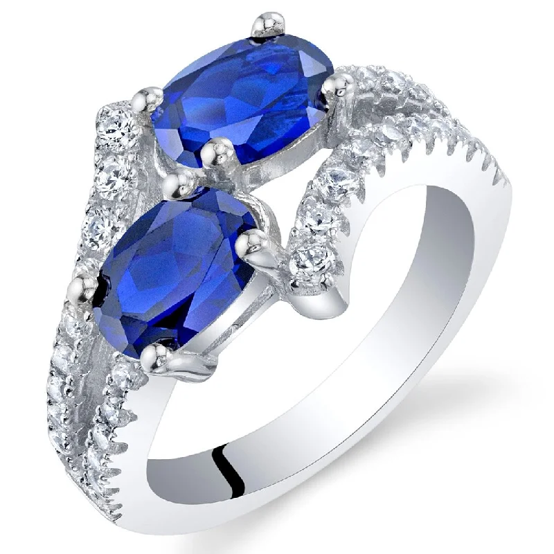 Stackable gemstone rings perfect for finger layering flair -Sterling Silver 2 ct Created Sapphire Birthstone Ring