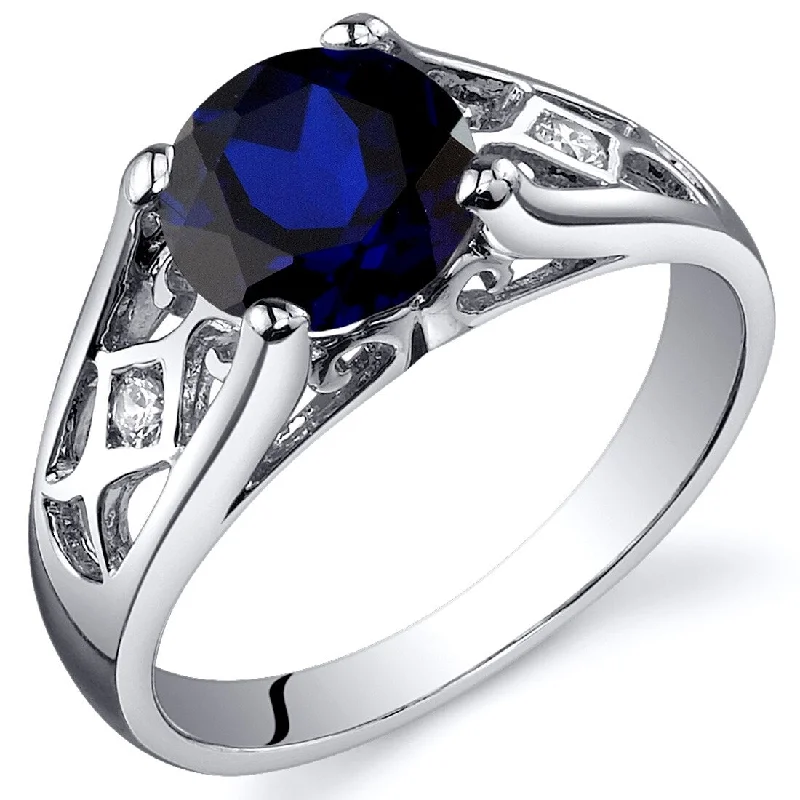 Stackable gemstone rings perfect for finger layering flair -Sterling Silver 2 ct Created Sapphire Solitaire Ring