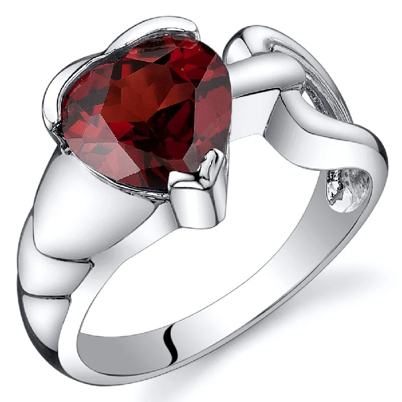 Stackable gemstone rings perfect for finger layering flair -Sterling Silver 2 ct Garnet Solitaire Ring