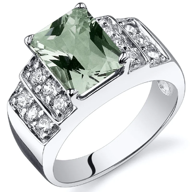 Gemstone rings inspired by vintage stone elegance -Sterling Silver 2 ct Green Amethyst Birthstone Ring