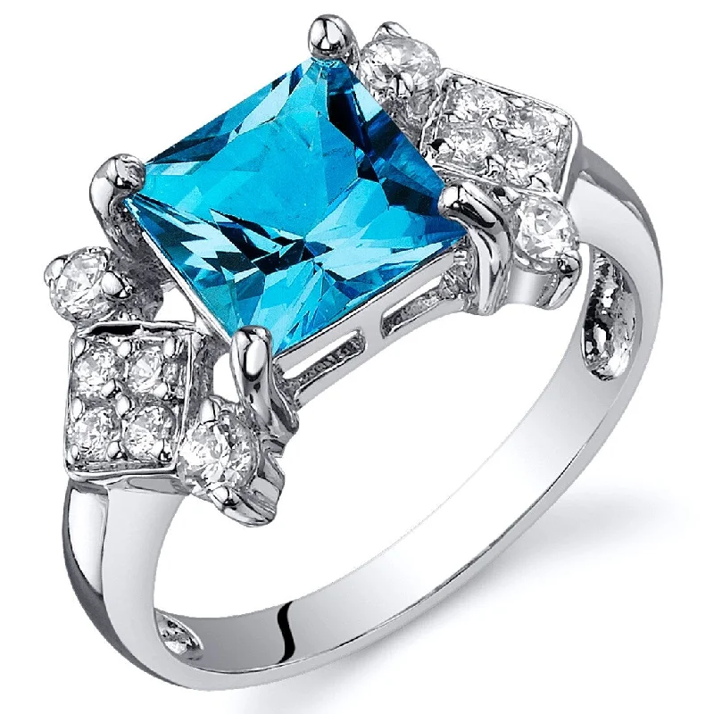 Drop gemstone rings with long stone finger elegance -Sterling Silver 2 ct Swiss Blue Topaz Birthstone Ring