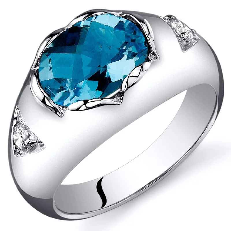 Gemstone rings with opal for iridescent finger shine -Sterling Silver 2 ct Swiss Blue Topaz Birthstone Ring