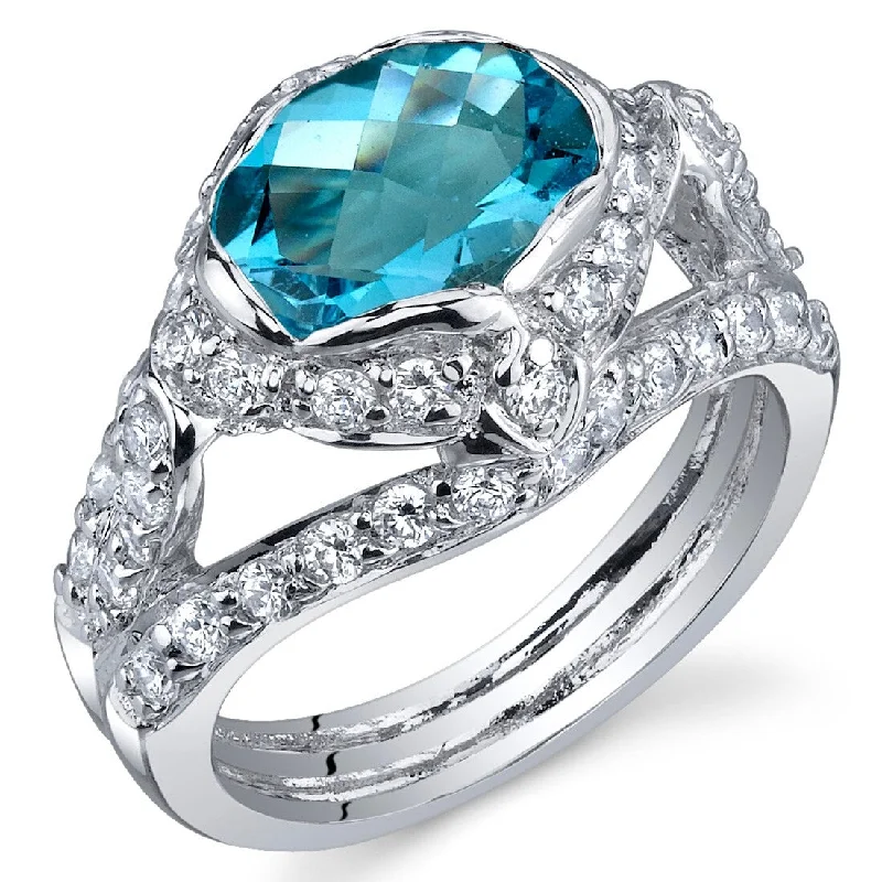 Gemstone rings featuring floral stones for gentle flair -Sterling Silver 2 ct Swiss Blue Topaz Birthstone Ring