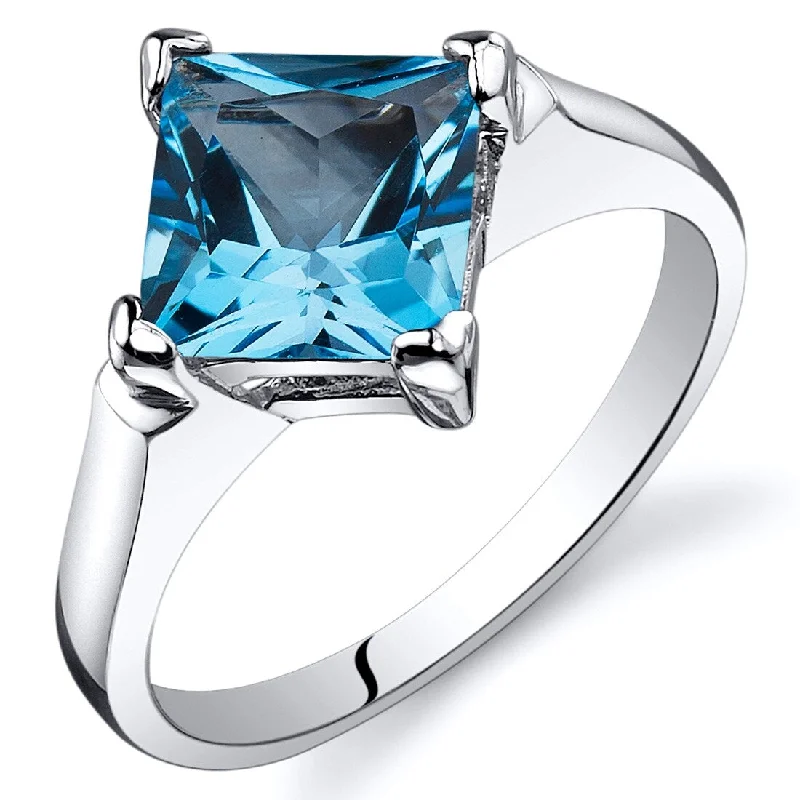 Gemstone rings perfect for teens with bold stones -Sterling Silver 2 ct Swiss Blue Topaz Solitaire Ring