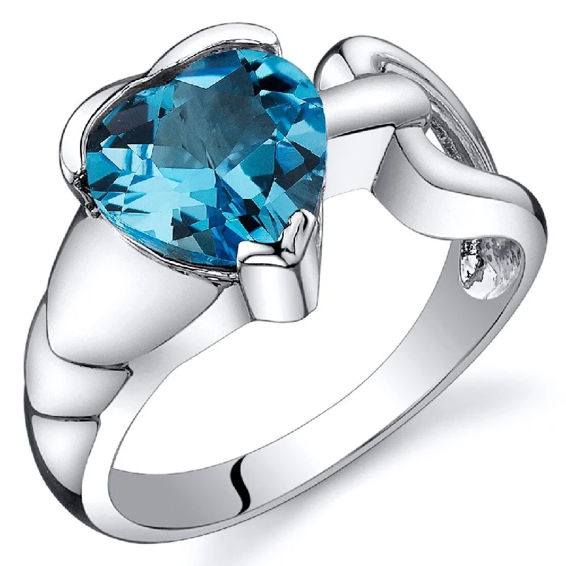 Twisted gemstone rings with artistic stone band flair -Sterling Silver 2 ct Swiss Blue Topaz Solitaire Ring