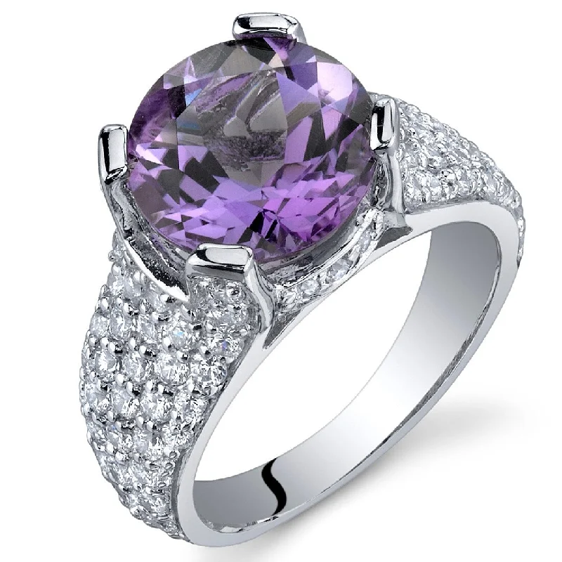 Gemstone rings featuring floral stones for gentle flair -Sterling Silver 3.25 ct Amethyst Birthstone Ring