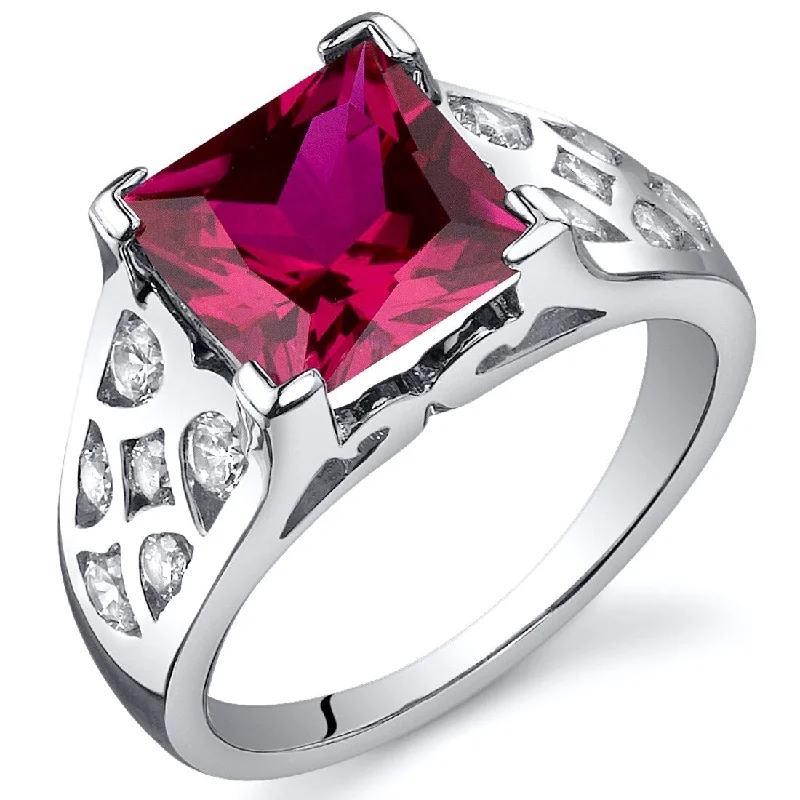 Wrapped gemstone rings with wire for boho charm -Sterling Silver 3.25 ct Created Ruby Birthstone Ring