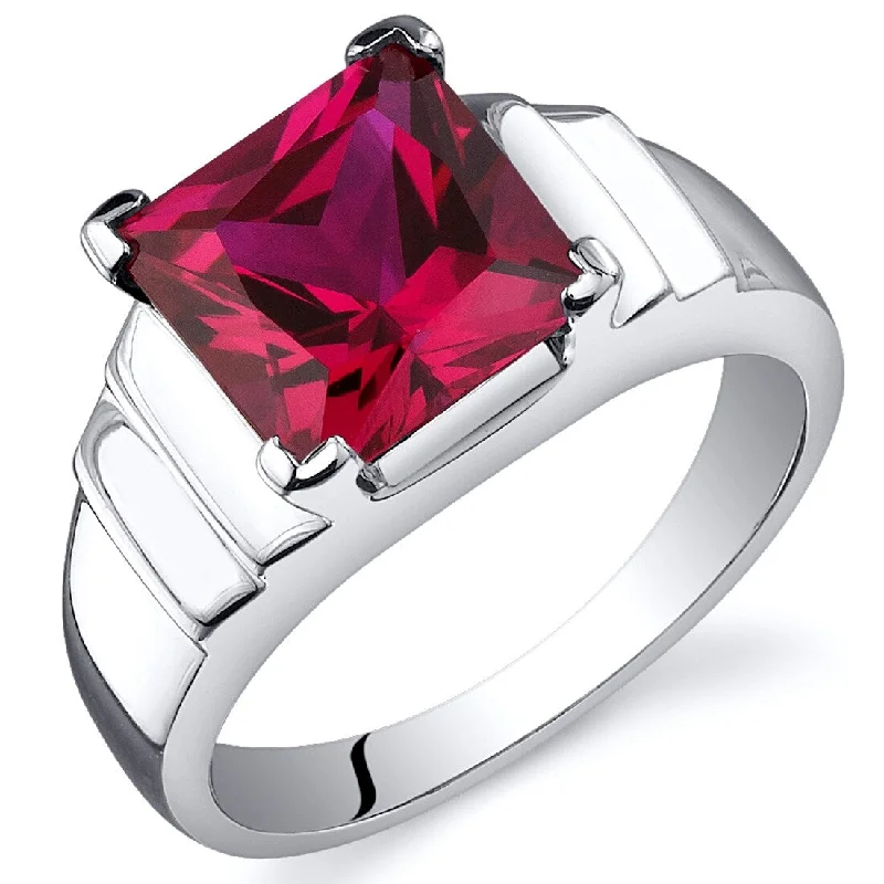 Gemstone rings featuring sunstone for fiery stone glow -Sterling Silver 3.25 ct Created Ruby Solitaire Ring