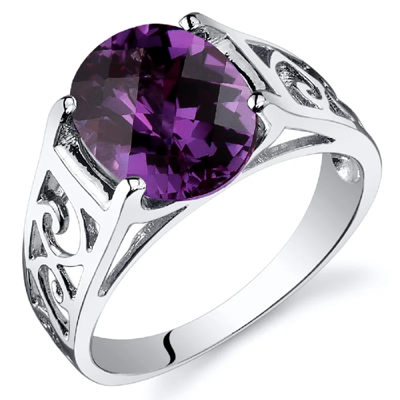 Gemstone rings with retro stone settings for charm -Sterling Silver 3.5 ct Color-changing Alexandrite Solitaire Ring