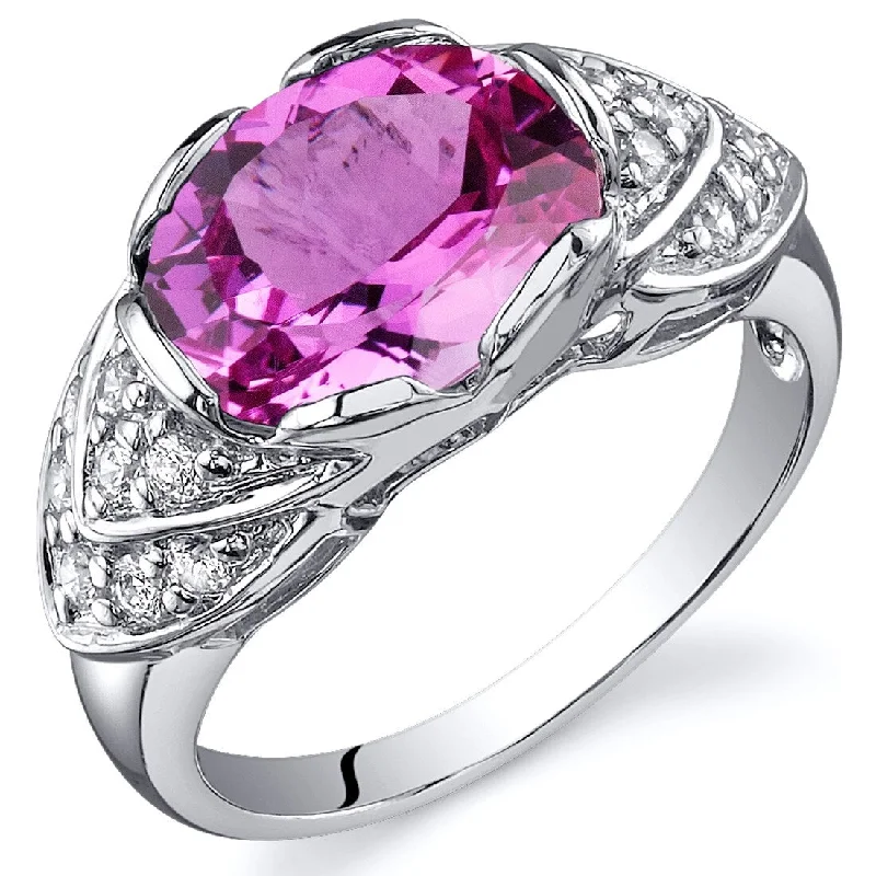 Glam gemstone rings perfect for dazzling night wear -Sterling Silver 3.5 ct Created Pink Sapphire Birthstone Ring