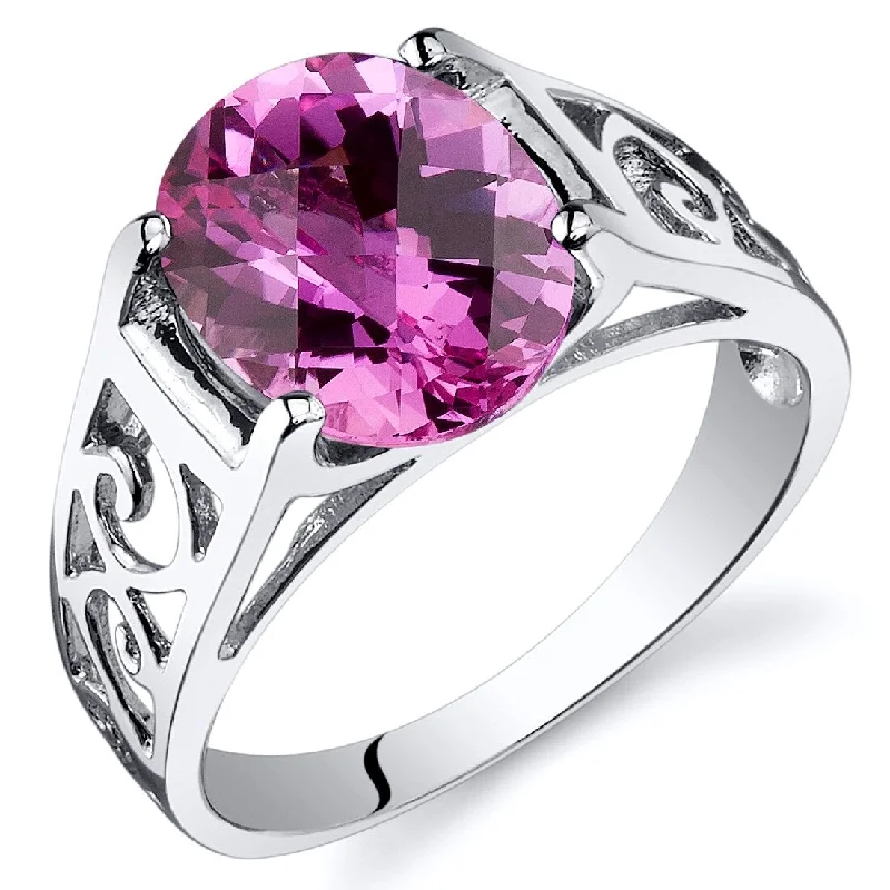 Gemstone rings made with lab-grown stone ethics -Sterling Silver 3.5 ct Created Pink Sapphire Solitaire Ring