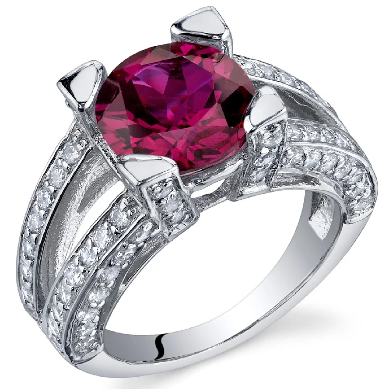 Gemstone rings featuring floral stones for gentle flair -Sterling Silver 3.5 ct Created Ruby Birthstone Ring