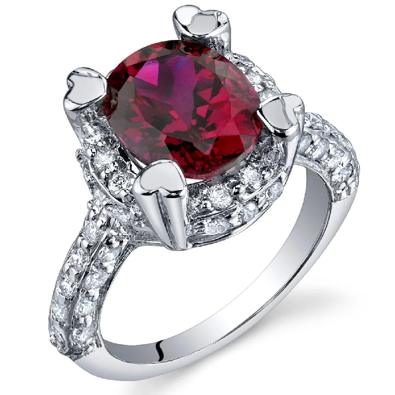 Gemstone rings made with recycled eco-friendly materials -Sterling Silver 3.5 ct Created Ruby Birthstone Ring