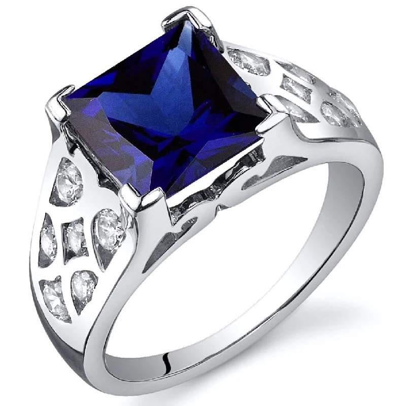 Gemstone rings featuring sapphire for rich blue shine -Sterling Silver 3.5 ct Created Sapphire Birthstone Ring