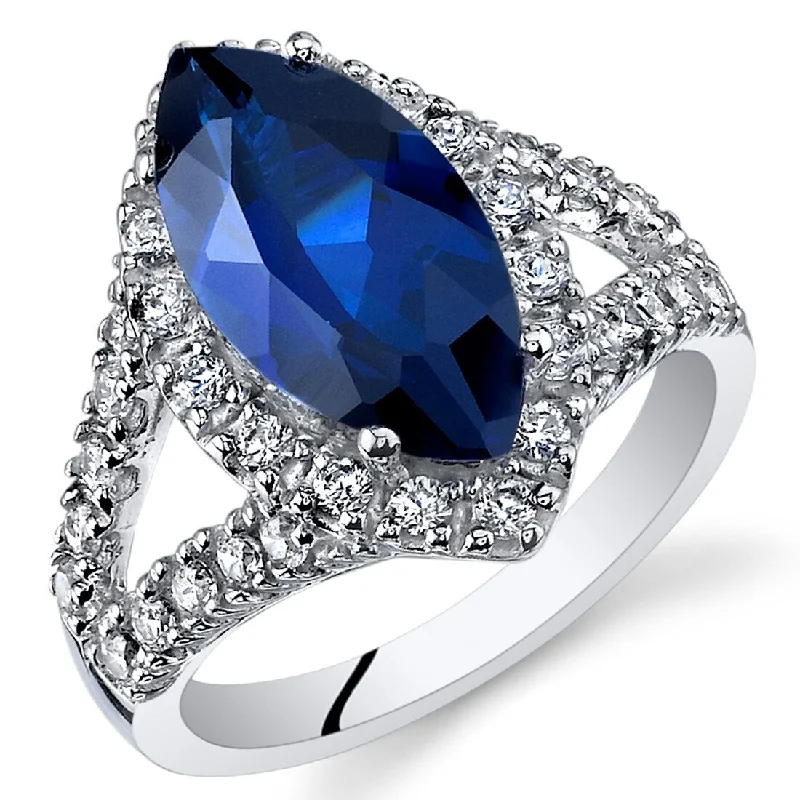 Curved gemstone rings perfect for band matching -Sterling Silver 3.5 ct Created Sapphire Birthstone Ring